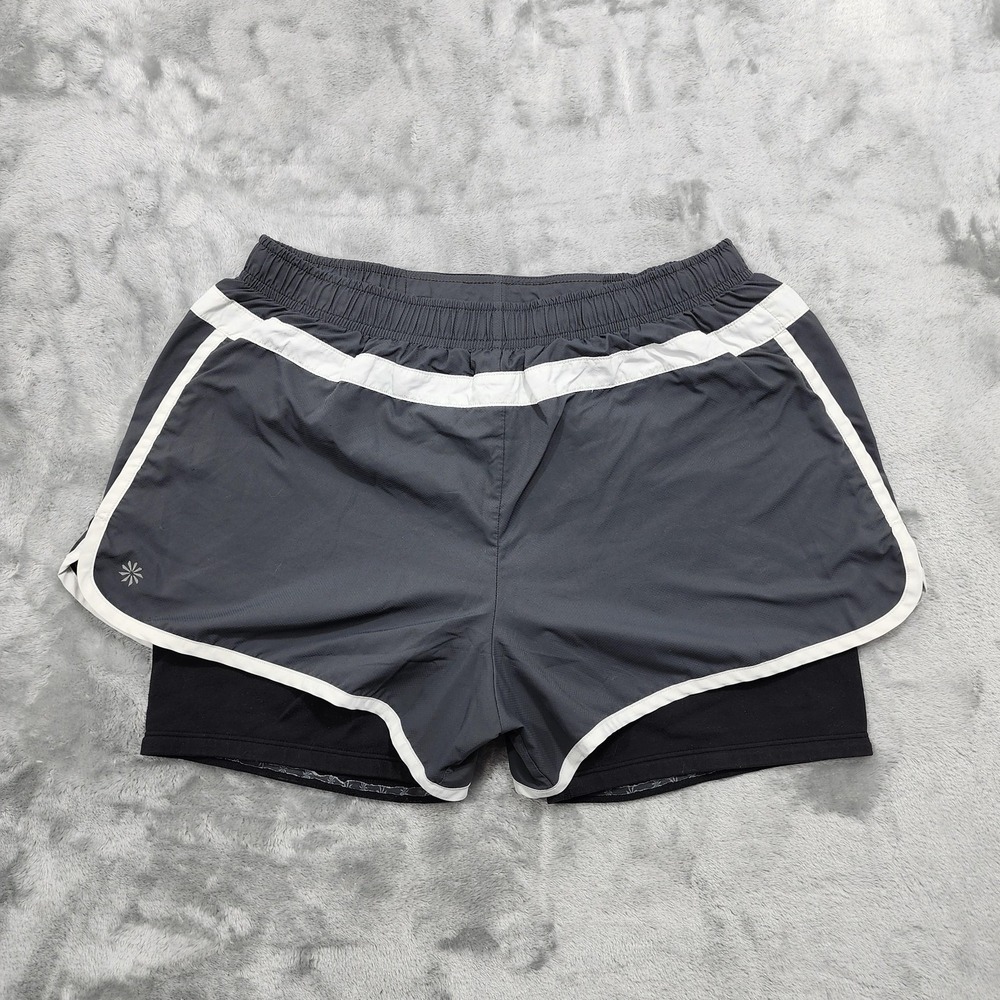Athleta Shorts Womens M Gray‎ Hana 2-In-1 Lined Running Athletic Pocket Stretch